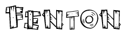 The image contains the name Fenton written in a decorative, stylized font with a hand-drawn appearance. The lines are made up of what appears to be planks of wood, which are nailed together