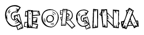 The image contains the name Georgina written in a decorative, stylized font with a hand-drawn appearance. The lines are made up of what appears to be planks of wood, which are nailed together