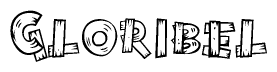 The image contains the name Gloribel written in a decorative, stylized font with a hand-drawn appearance. The lines are made up of what appears to be planks of wood, which are nailed together