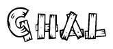 The image contains the name Ghal written in a decorative, stylized font with a hand-drawn appearance. The lines are made up of what appears to be planks of wood, which are nailed together