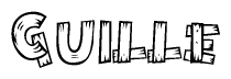 The image contains the name Guille written in a decorative, stylized font with a hand-drawn appearance. The lines are made up of what appears to be planks of wood, which are nailed together