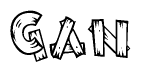 The clipart image shows the name Gan stylized to look as if it has been constructed out of wooden planks or logs. Each letter is designed to resemble pieces of wood.