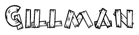 The image contains the name Gillman written in a decorative, stylized font with a hand-drawn appearance. The lines are made up of what appears to be planks of wood, which are nailed together