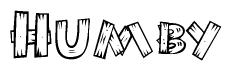 The clipart image shows the name Humby stylized to look as if it has been constructed out of wooden planks or logs. Each letter is designed to resemble pieces of wood.