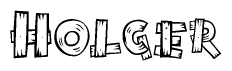 The clipart image shows the name Holger stylized to look as if it has been constructed out of wooden planks or logs. Each letter is designed to resemble pieces of wood.