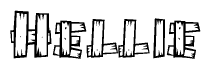 The clipart image shows the name Hellie stylized to look as if it has been constructed out of wooden planks or logs. Each letter is designed to resemble pieces of wood.
