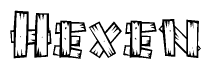 The clipart image shows the name Hexen stylized to look as if it has been constructed out of wooden planks or logs. Each letter is designed to resemble pieces of wood.