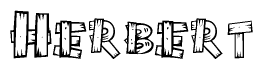 The clipart image shows the name Herbert stylized to look as if it has been constructed out of wooden planks or logs. Each letter is designed to resemble pieces of wood.