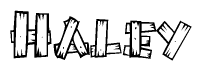 The clipart image shows the name Haley stylized to look as if it has been constructed out of wooden planks or logs. Each letter is designed to resemble pieces of wood.