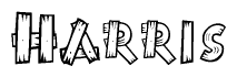 The clipart image shows the name Harris stylized to look as if it has been constructed out of wooden planks or logs. Each letter is designed to resemble pieces of wood.