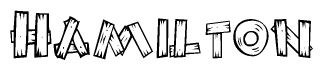 The clipart image shows the name Hamilton stylized to look as if it has been constructed out of wooden planks or logs. Each letter is designed to resemble pieces of wood.
