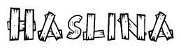 The clipart image shows the name Haslina stylized to look like it is constructed out of separate wooden planks or boards, with each letter having wood grain and plank-like details.