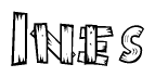 The image contains the name Ines written in a decorative, stylized font with a hand-drawn appearance. The lines are made up of what appears to be planks of wood, which are nailed together