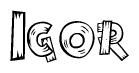 The image contains the name Igor written in a decorative, stylized font with a hand-drawn appearance. The lines are made up of what appears to be planks of wood, which are nailed together