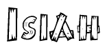 The image contains the name Isiah written in a decorative, stylized font with a hand-drawn appearance. The lines are made up of what appears to be planks of wood, which are nailed together