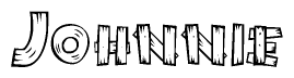The image contains the name Johnnie written in a decorative, stylized font with a hand-drawn appearance. The lines are made up of what appears to be planks of wood, which are nailed together