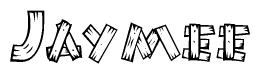 The clipart image shows the name Jaymee stylized to look as if it has been constructed out of wooden planks or logs. Each letter is designed to resemble pieces of wood.
