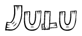 The clipart image shows the name Julu stylized to look as if it has been constructed out of wooden planks or logs. Each letter is designed to resemble pieces of wood.