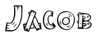 The image contains the name Jacob written in a decorative, stylized font with a hand-drawn appearance. The lines are made up of what appears to be planks of wood, which are nailed together