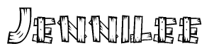 The image contains the name Jennilee written in a decorative, stylized font with a hand-drawn appearance. The lines are made up of what appears to be planks of wood, which are nailed together