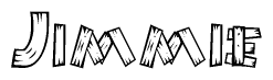 The image contains the name Jimmie written in a decorative, stylized font with a hand-drawn appearance. The lines are made up of what appears to be planks of wood, which are nailed together