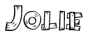 The image contains the name Jolie written in a decorative, stylized font with a hand-drawn appearance. The lines are made up of what appears to be planks of wood, which are nailed together