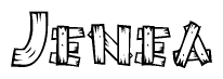 The image contains the name Jenea written in a decorative, stylized font with a hand-drawn appearance. The lines are made up of what appears to be planks of wood, which are nailed together