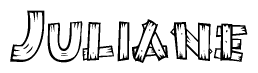 The image contains the name Juliane written in a decorative, stylized font with a hand-drawn appearance. The lines are made up of what appears to be planks of wood, which are nailed together