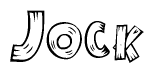 The image contains the name Jock written in a decorative, stylized font with a hand-drawn appearance. The lines are made up of what appears to be planks of wood, which are nailed together