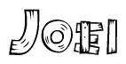 The clipart image shows the name Joei stylized to look as if it has been constructed out of wooden planks or logs. Each letter is designed to resemble pieces of wood.