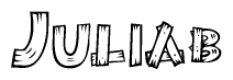 The clipart image shows the name Juliab stylized to look like it is constructed out of separate wooden planks or boards, with each letter having wood grain and plank-like details.