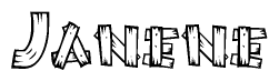 The clipart image shows the name Janene stylized to look as if it has been constructed out of wooden planks or logs. Each letter is designed to resemble pieces of wood.