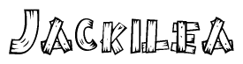 The image contains the name Jackilea written in a decorative, stylized font with a hand-drawn appearance. The lines are made up of what appears to be planks of wood, which are nailed together