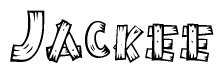 The clipart image shows the name Jackee stylized to look like it is constructed out of separate wooden planks or boards, with each letter having wood grain and plank-like details.