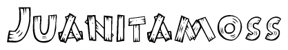 The image contains the name Juanitamoss written in a decorative, stylized font with a hand-drawn appearance. The lines are made up of what appears to be planks of wood, which are nailed together