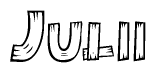 The clipart image shows the name Julii stylized to look as if it has been constructed out of wooden planks or logs. Each letter is designed to resemble pieces of wood.