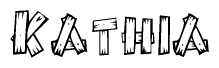 The image contains the name Kathia written in a decorative, stylized font with a hand-drawn appearance. The lines are made up of what appears to be planks of wood, which are nailed together