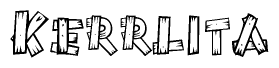 The image contains the name Kerrlita written in a decorative, stylized font with a hand-drawn appearance. The lines are made up of what appears to be planks of wood, which are nailed together