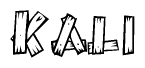 The clipart image shows the name Kali stylized to look as if it has been constructed out of wooden planks or logs. Each letter is designed to resemble pieces of wood.