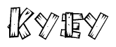 The image contains the name Kyey written in a decorative, stylized font with a hand-drawn appearance. The lines are made up of what appears to be planks of wood, which are nailed together