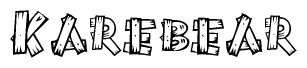 The image contains the name Karebear written in a decorative, stylized font with a hand-drawn appearance. The lines are made up of what appears to be planks of wood, which are nailed together