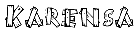 The image contains the name Karensa written in a decorative, stylized font with a hand-drawn appearance. The lines are made up of what appears to be planks of wood, which are nailed together