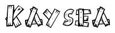 The image contains the name Kaysea written in a decorative, stylized font with a hand-drawn appearance. The lines are made up of what appears to be planks of wood, which are nailed together