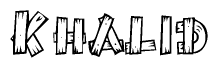 The clipart image shows the name Khalid stylized to look like it is constructed out of separate wooden planks or boards, with each letter having wood grain and plank-like details.