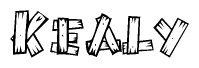 The clipart image shows the name Kealy stylized to look as if it has been constructed out of wooden planks or logs. Each letter is designed to resemble pieces of wood.