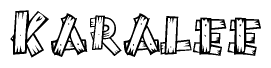The clipart image shows the name Karalee stylized to look as if it has been constructed out of wooden planks or logs. Each letter is designed to resemble pieces of wood.