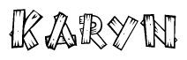 The image contains the name Karyn written in a decorative, stylized font with a hand-drawn appearance. The lines are made up of what appears to be planks of wood, which are nailed together