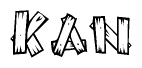 The clipart image shows the name Kan stylized to look as if it has been constructed out of wooden planks or logs. Each letter is designed to resemble pieces of wood.