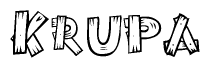 The clipart image shows the name Krupa stylized to look like it is constructed out of separate wooden planks or boards, with each letter having wood grain and plank-like details.