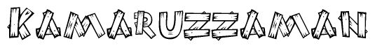 The clipart image shows the name Kamaruzzaman stylized to look like it is constructed out of separate wooden planks or boards, with each letter having wood grain and plank-like details.